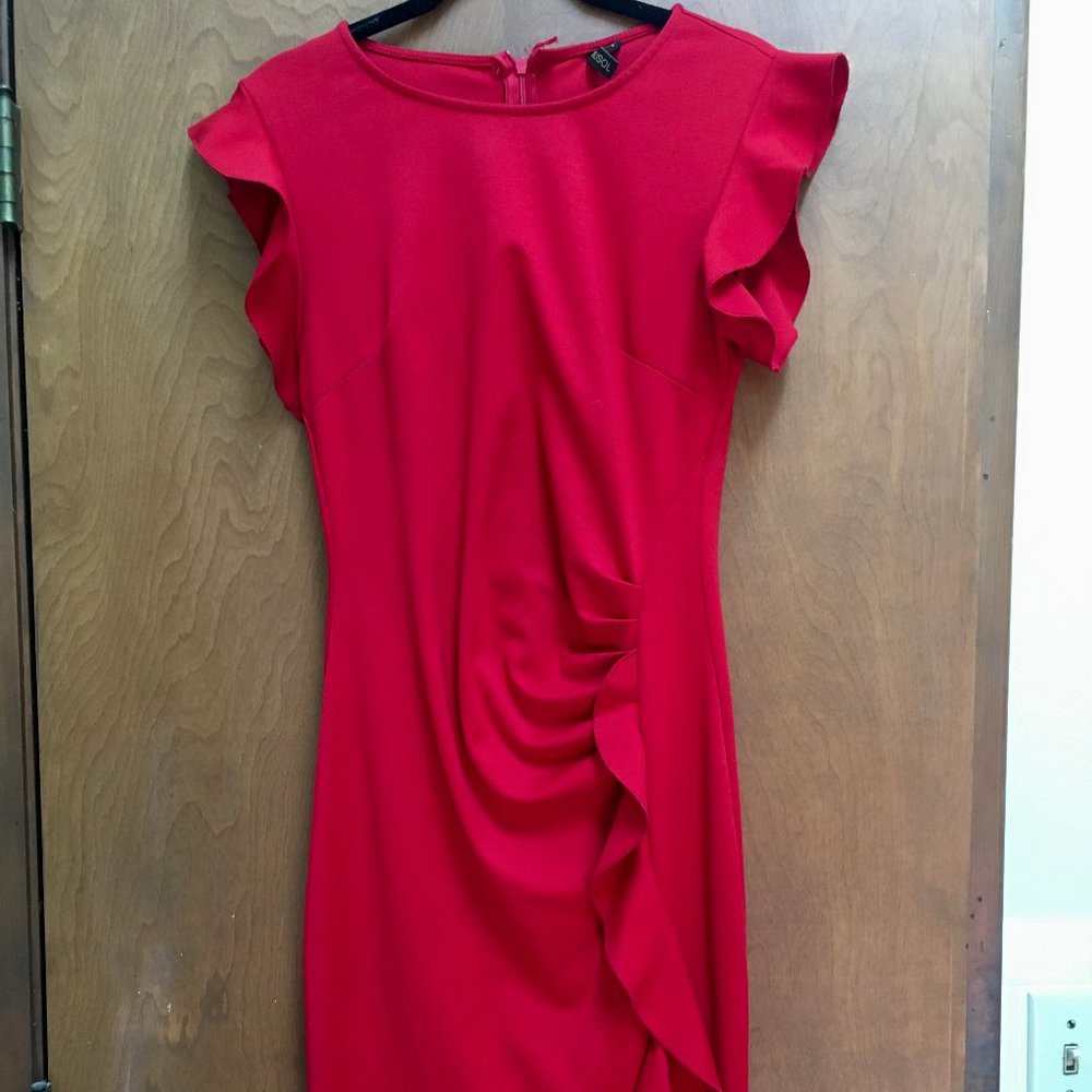 Miusol Red Ruffles Slim Business Pencil Dress